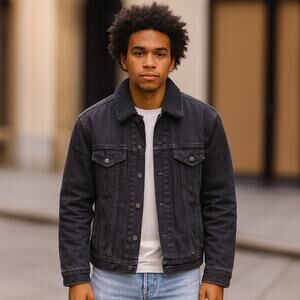 Madewell SZ S Men's Sherpa Classic Jean Jacket in Black AA394 $175